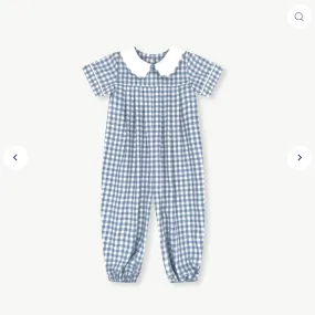 Lullaby Set: Precious Pleated Romper - Stone Blue Check