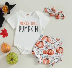 Mama's Little Pumpkin Romper with Bloomer and Headband #1000107