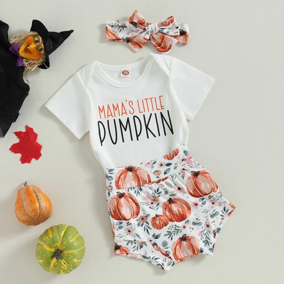 Mama's Little Pumpkin Romper with Bloomer and Headband #1000107