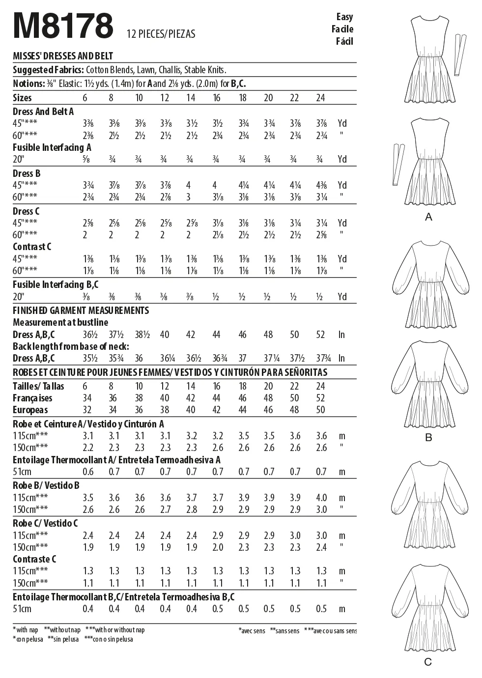 McCall's Pattern M8178 Misses' Dresses & Belt