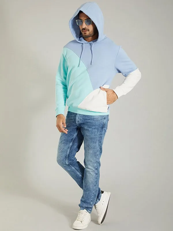 Men Color Block Full Sleeve Sweatshirt with Hoodie