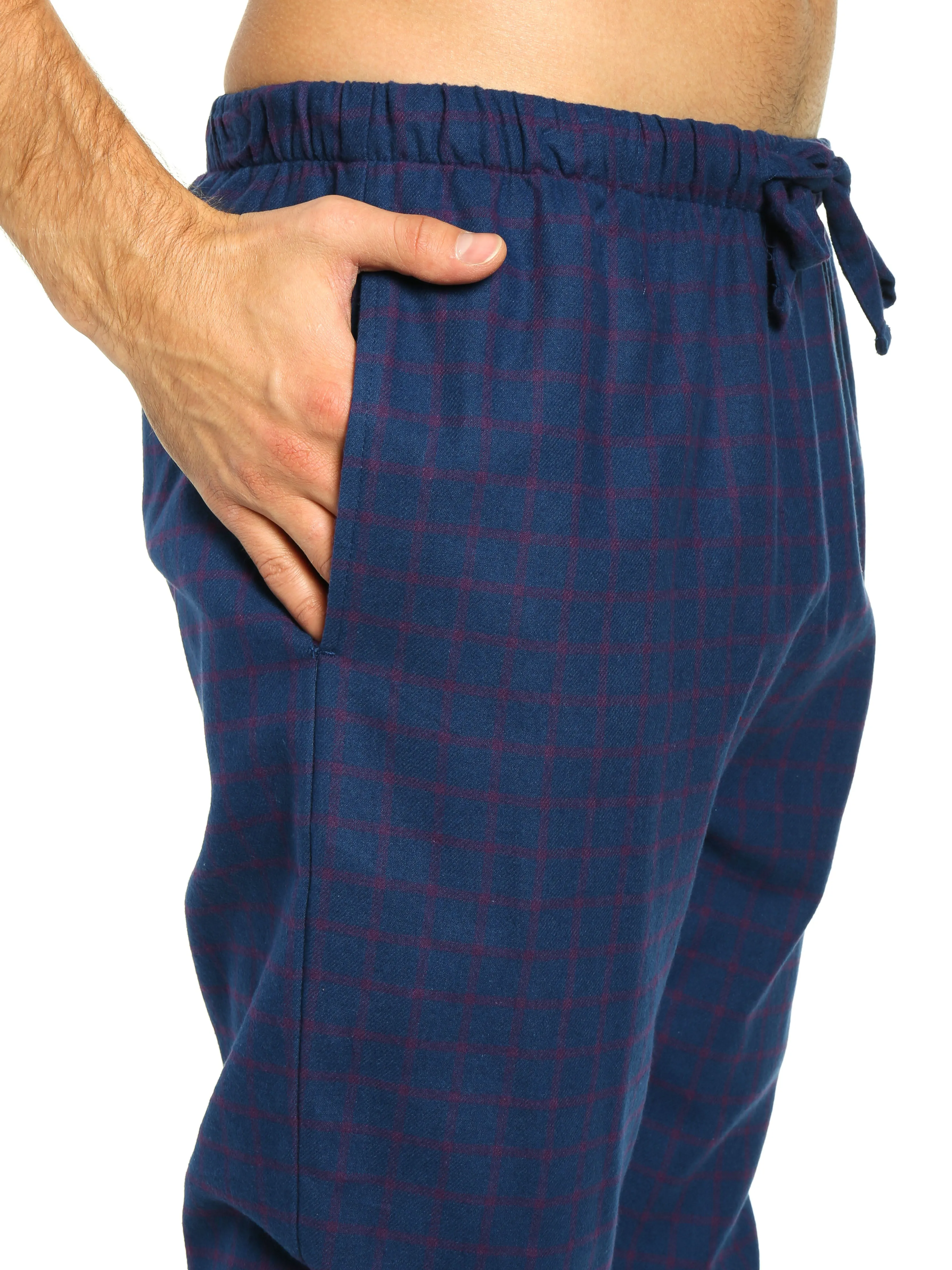 Mens 100% Cotton Flannel Jogger Lounge Pants - Checks - Dark Blue