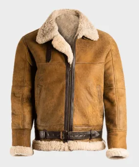 Men's Aviator Shearling B3 Sheepskin Leather Jacket In Brown