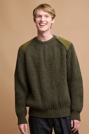 Men's Lambswool Fisherman Ribbed Jumper - Dark Olive