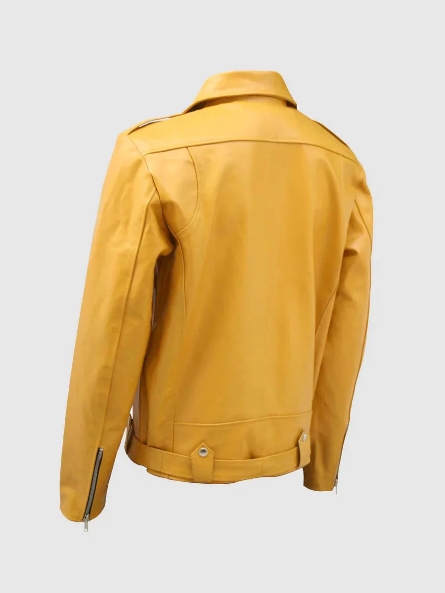 Mens Yellow Biker Leather Jacket