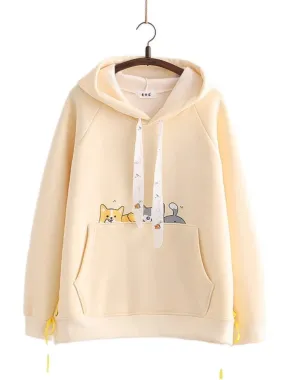 Metaversmall Shiba Inu Print Kawaii Women Hoodies Chic Drawstring Harajuku Cute Hooded Sweatshirts Winter Long Sleeve Female Sweet Tops