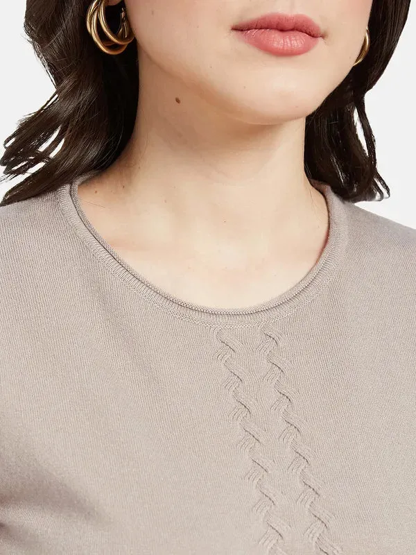 Mettle Women Beige Cable Knit Pullover