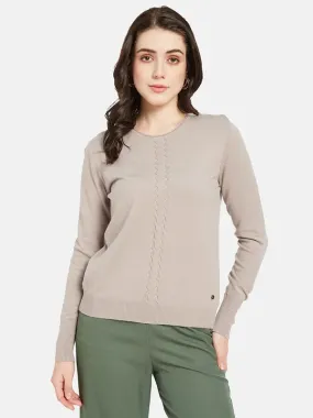 Mettle Women Beige Cable Knit Pullover