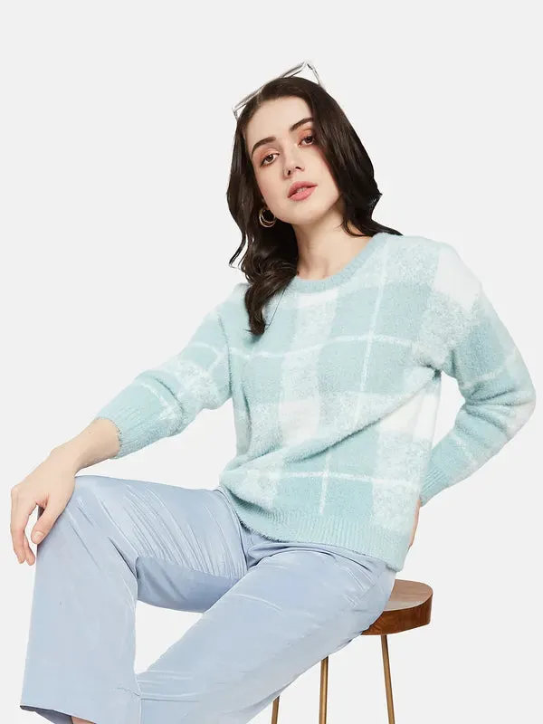 Mettle Women Blue  White Checked Pullover