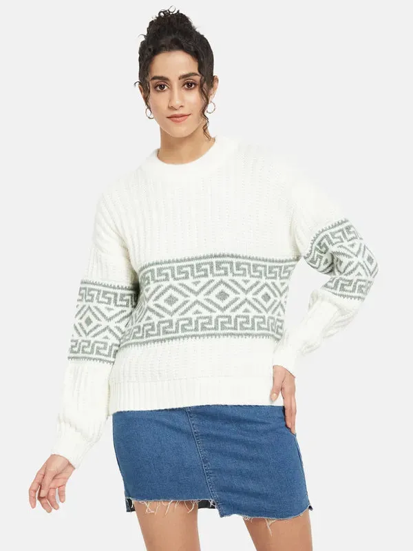 Mettle Women White Colourblocked Pullover