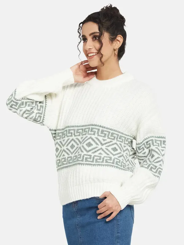 Mettle Women White Colourblocked Pullover