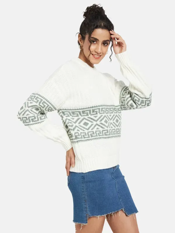 Mettle Women White Colourblocked Pullover