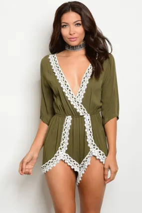 Misses Olive Green and White Romper