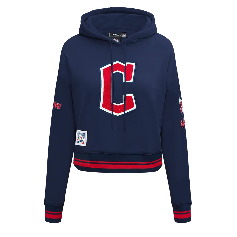 MLB CLEVELAND GUARDIANS RETRO CLASSIC WOMEN'S CROPPED PO HOODIE (MIDNIGHT NAVY/RED/MIDNIGHT NAVY)