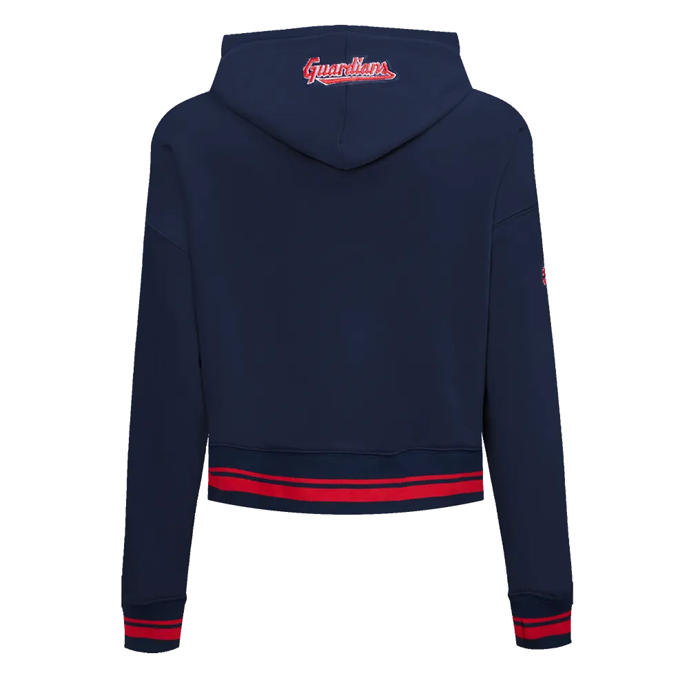 MLB CLEVELAND GUARDIANS RETRO CLASSIC WOMEN'S CROPPED PO HOODIE (MIDNIGHT NAVY/RED/MIDNIGHT NAVY)