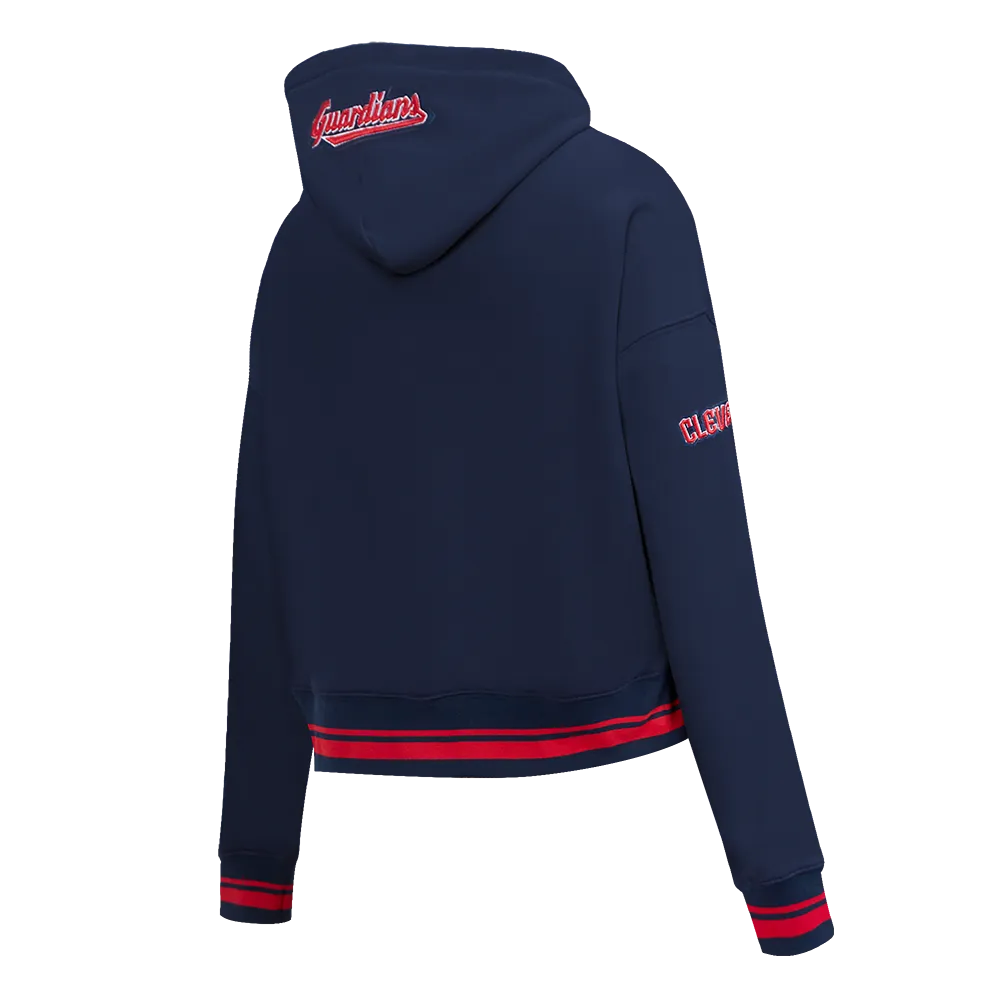 MLB CLEVELAND GUARDIANS RETRO CLASSIC WOMEN'S CROPPED PO HOODIE (MIDNIGHT NAVY/RED/MIDNIGHT NAVY)