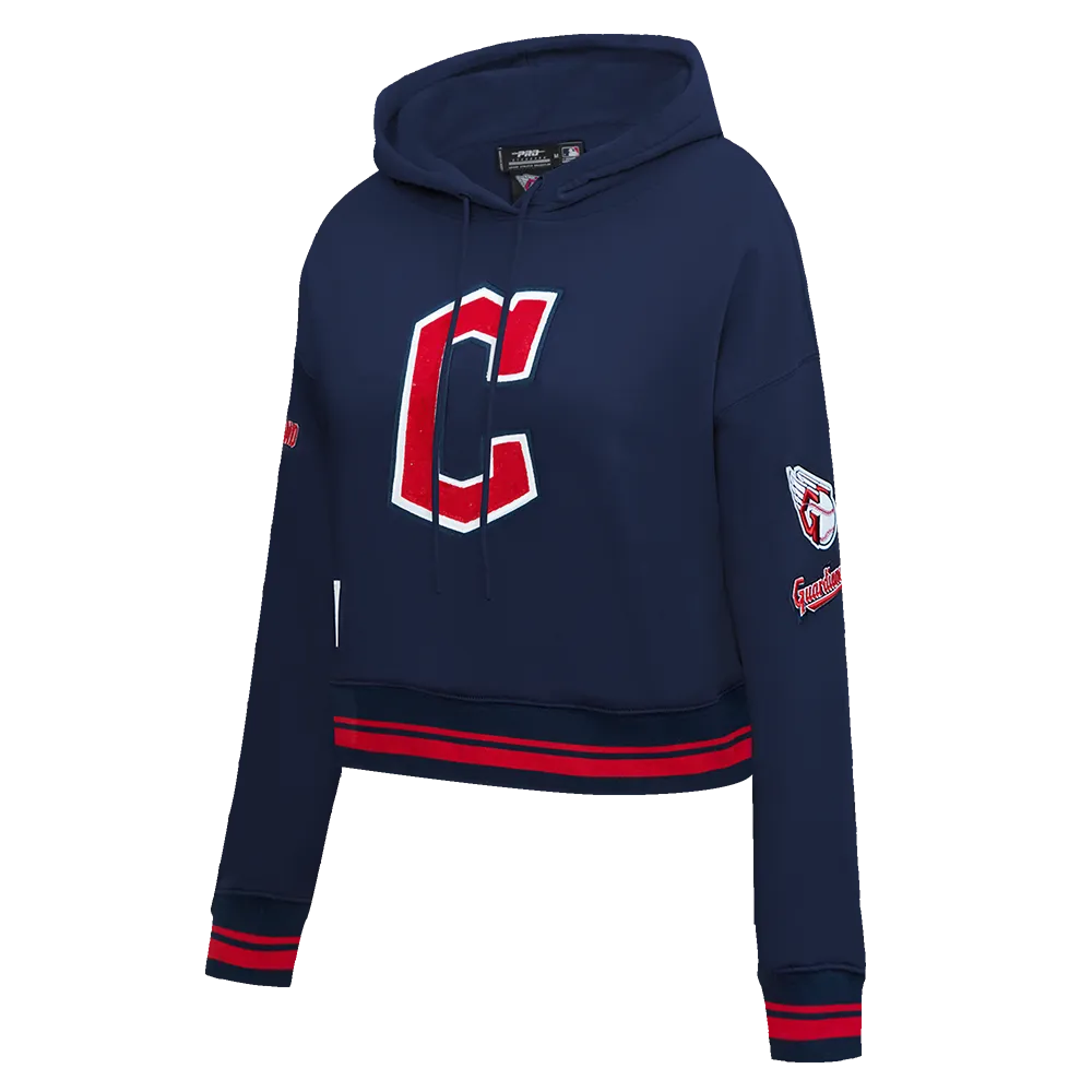 MLB CLEVELAND GUARDIANS RETRO CLASSIC WOMEN'S CROPPED PO HOODIE (MIDNIGHT NAVY/RED/MIDNIGHT NAVY)