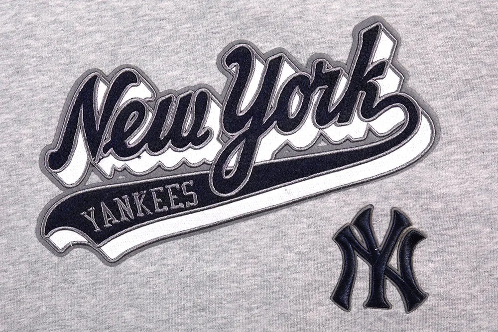 MLB NEW YORK YANKEES SCRIPT TAIL WOMEN'S RIB FLC CROPPED PO HOODIE (HEATHER GREY/MIDNIGHT NAVY)