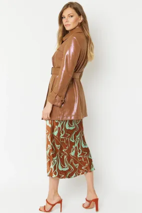 Mocha Metallic Faux Suede Trench Coat