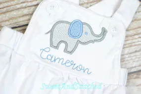 Monogrammed baby boy elephant outfit, elephant cake smash outfit, baby boy sunsuit bubble, boys monogrammed elephant outfit