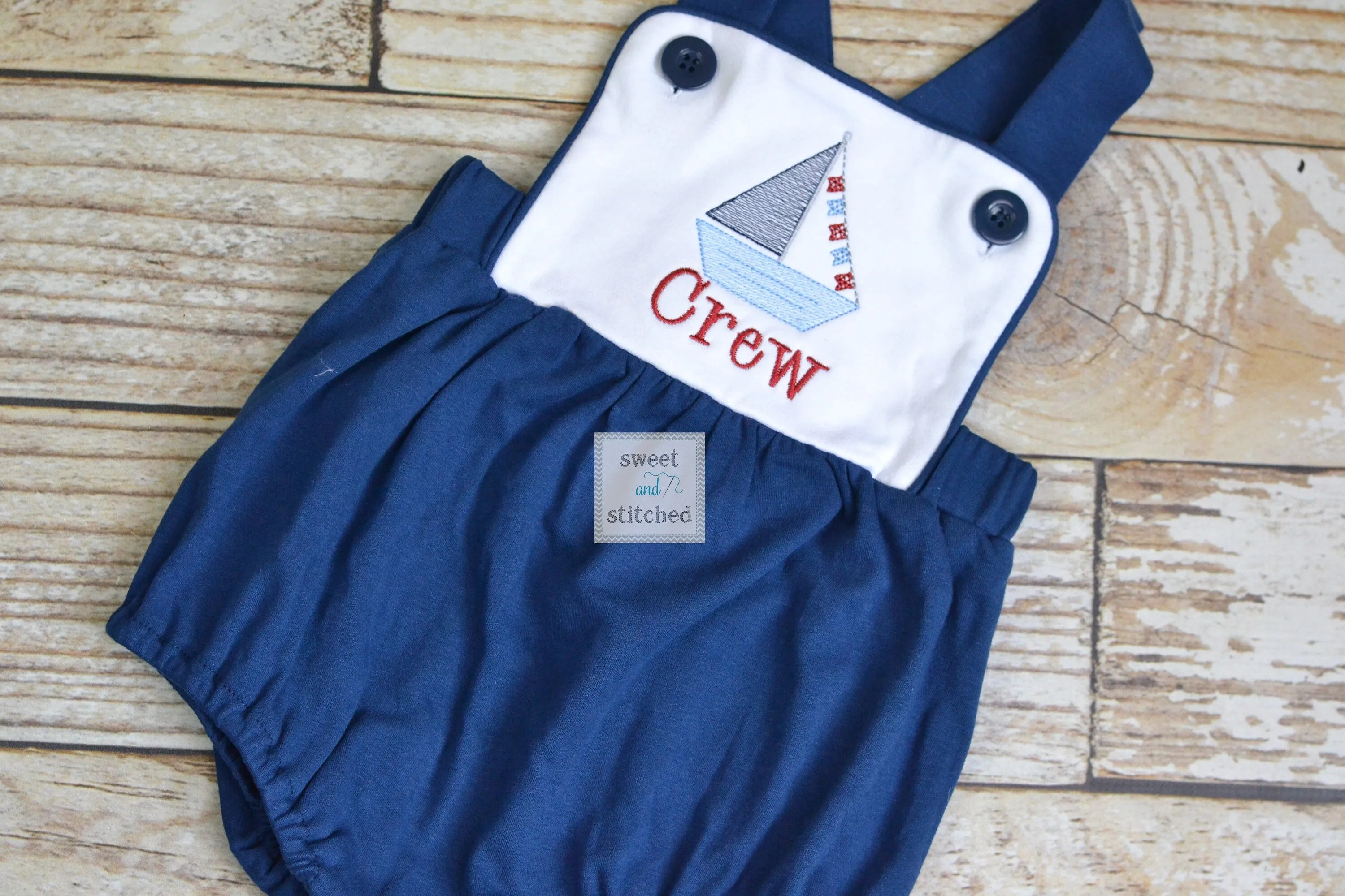 Monogrammed baby boy sailboat outfit in navy and white, monogrammed boys beach romper, 1st birthday sailboat outfit, boat cake smash