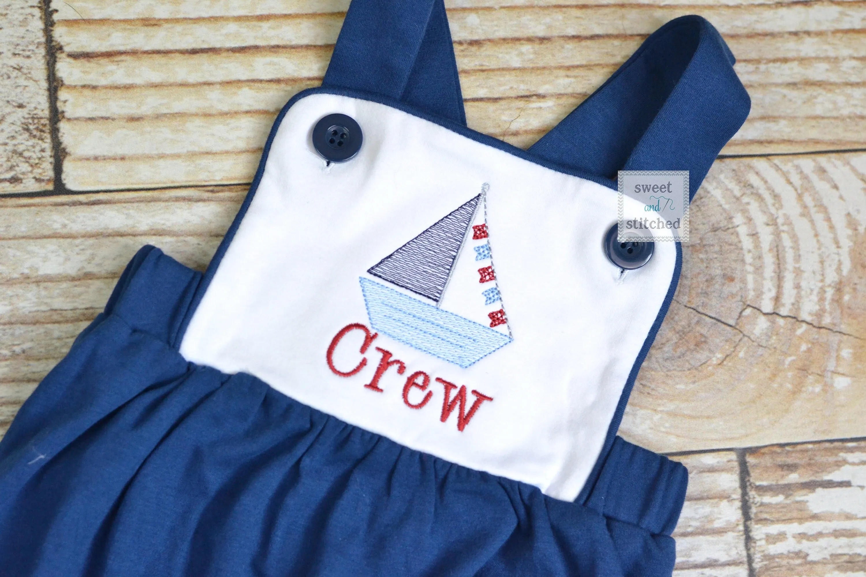 Monogrammed baby boy sailboat outfit in navy and white, monogrammed boys beach romper, 1st birthday sailboat outfit, boat cake smash