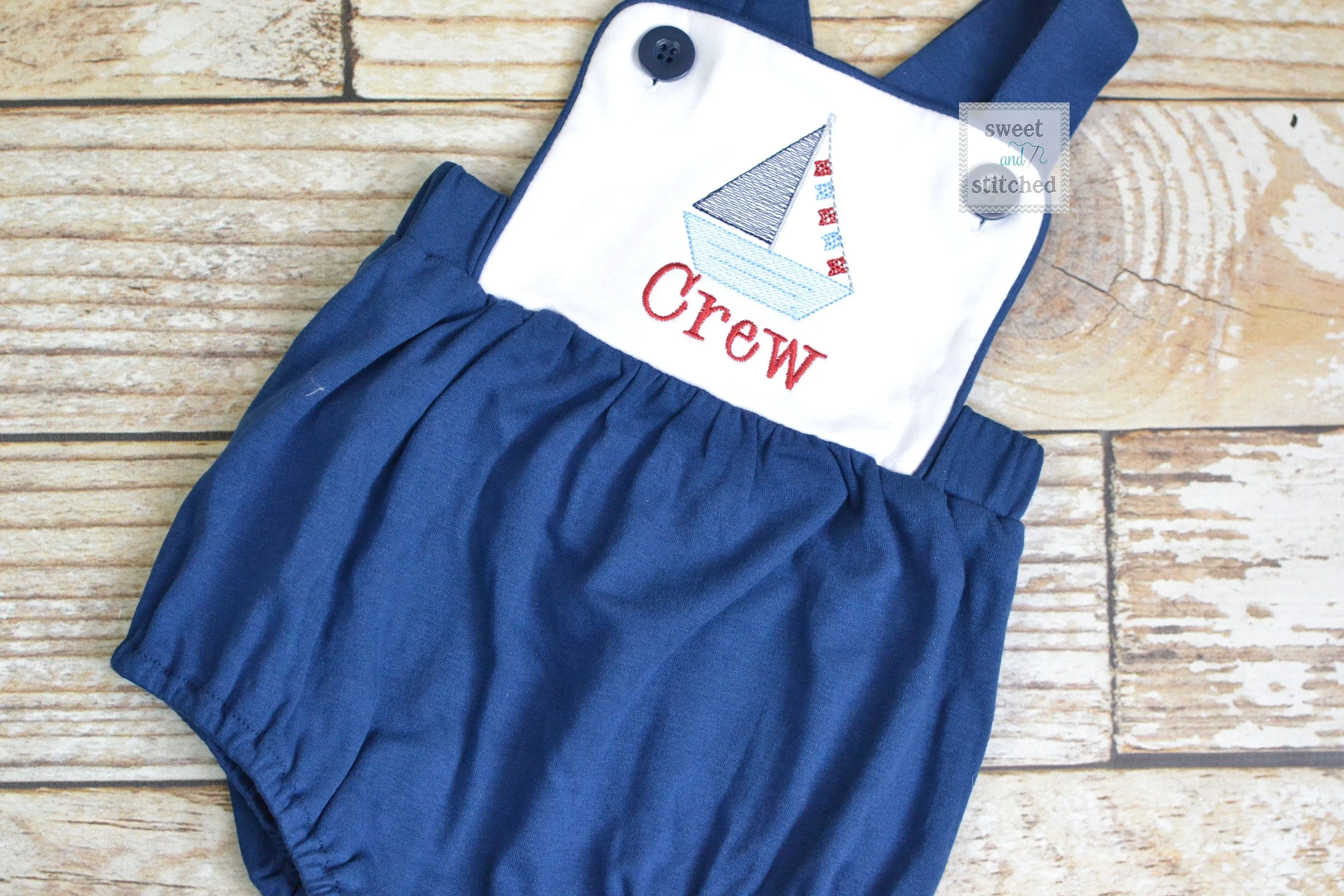 Monogrammed baby boy sailboat outfit in navy and white, monogrammed boys beach romper, 1st birthday sailboat outfit, boat cake smash