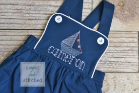 Monogrammed baby boy sailboat outfit, monogrammed boys beach romper, 1st birthday sailboat outfit, boat cake smash, cross backed bubble