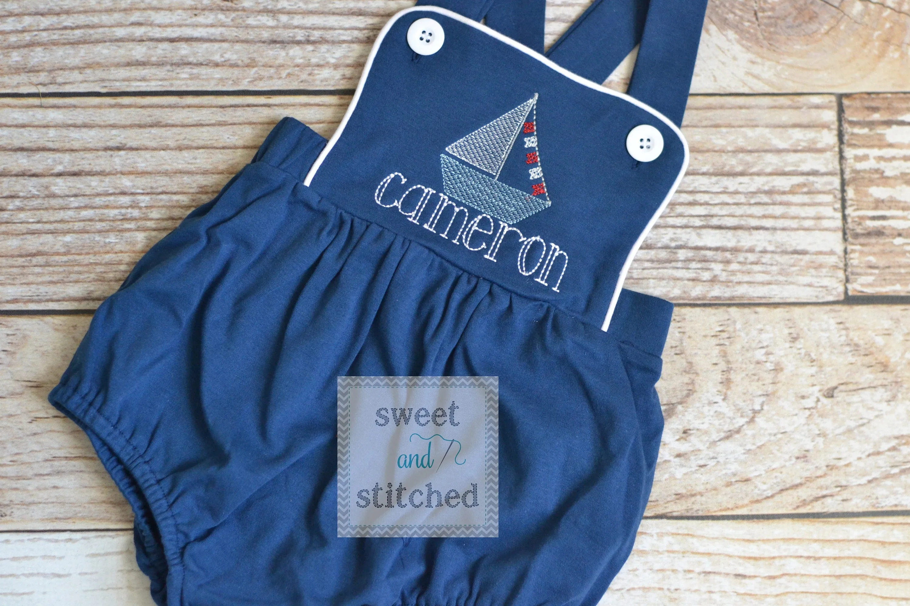 Monogrammed baby boy sailboat outfit, monogrammed boys beach romper, 1st birthday sailboat outfit, boat cake smash, cross backed bubble