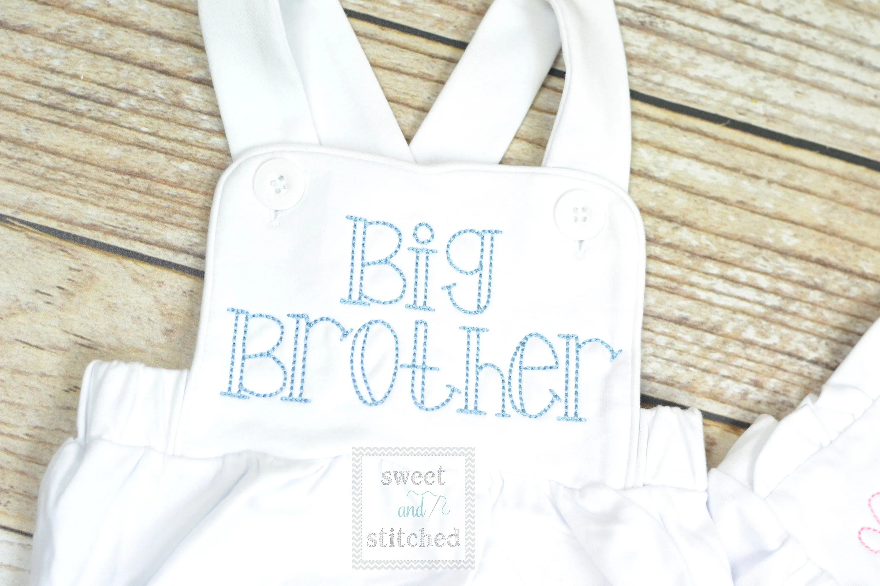 Monogrammed big brother outfit, boys cross backed bubble, boys summer romper, big brother bubble, big brother hospital outfit