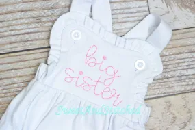 Monogrammed big sister outfit, girls cross backed bubble, girls summer romper, big sister bubble, big sister hospital outfit