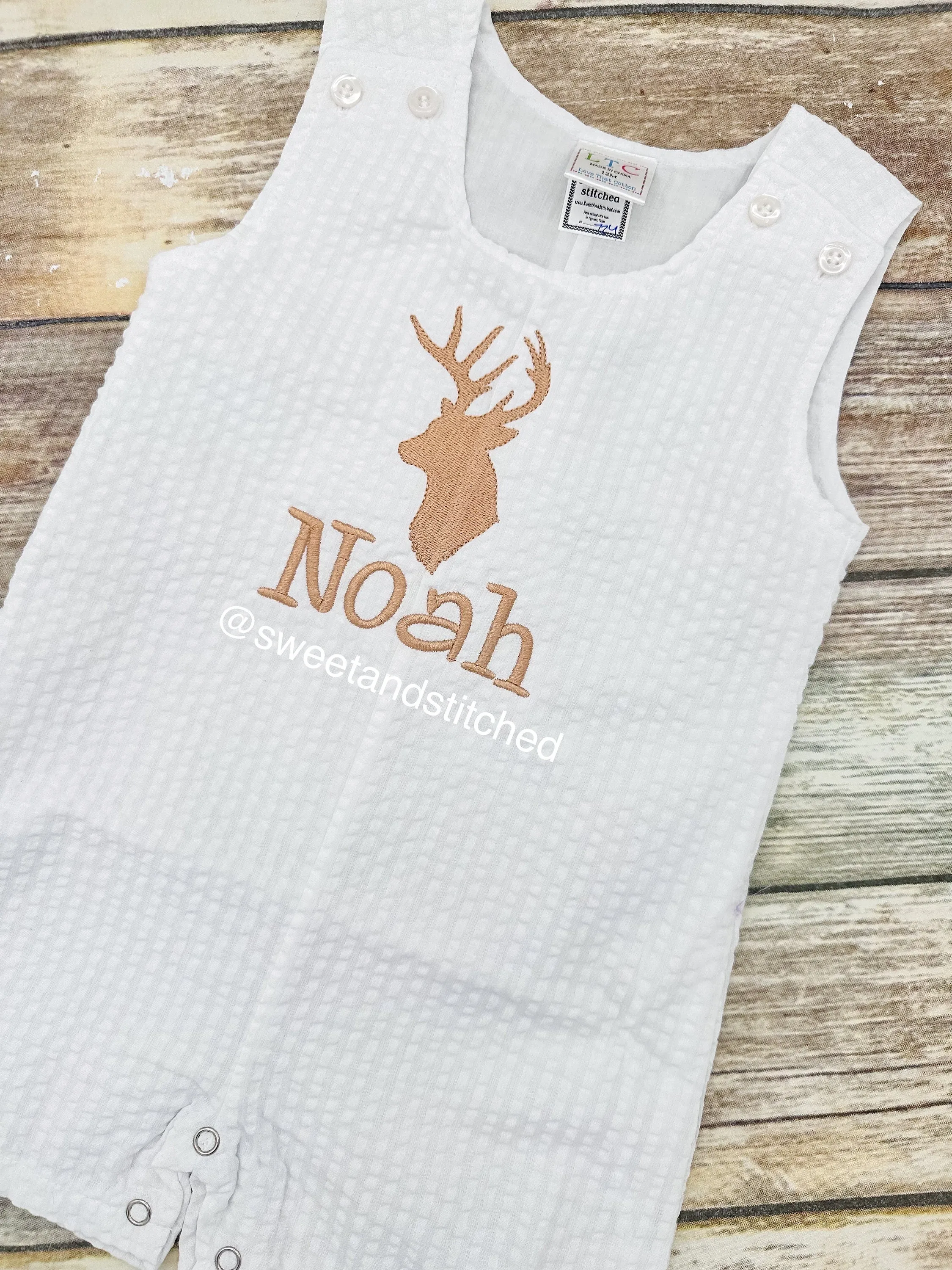 Monogrammed Boys Jon Jon with huntin design, Baby boy buckhead outfit, Personalized Baby boy hunting outfit, deer, daddy's hunting buddy