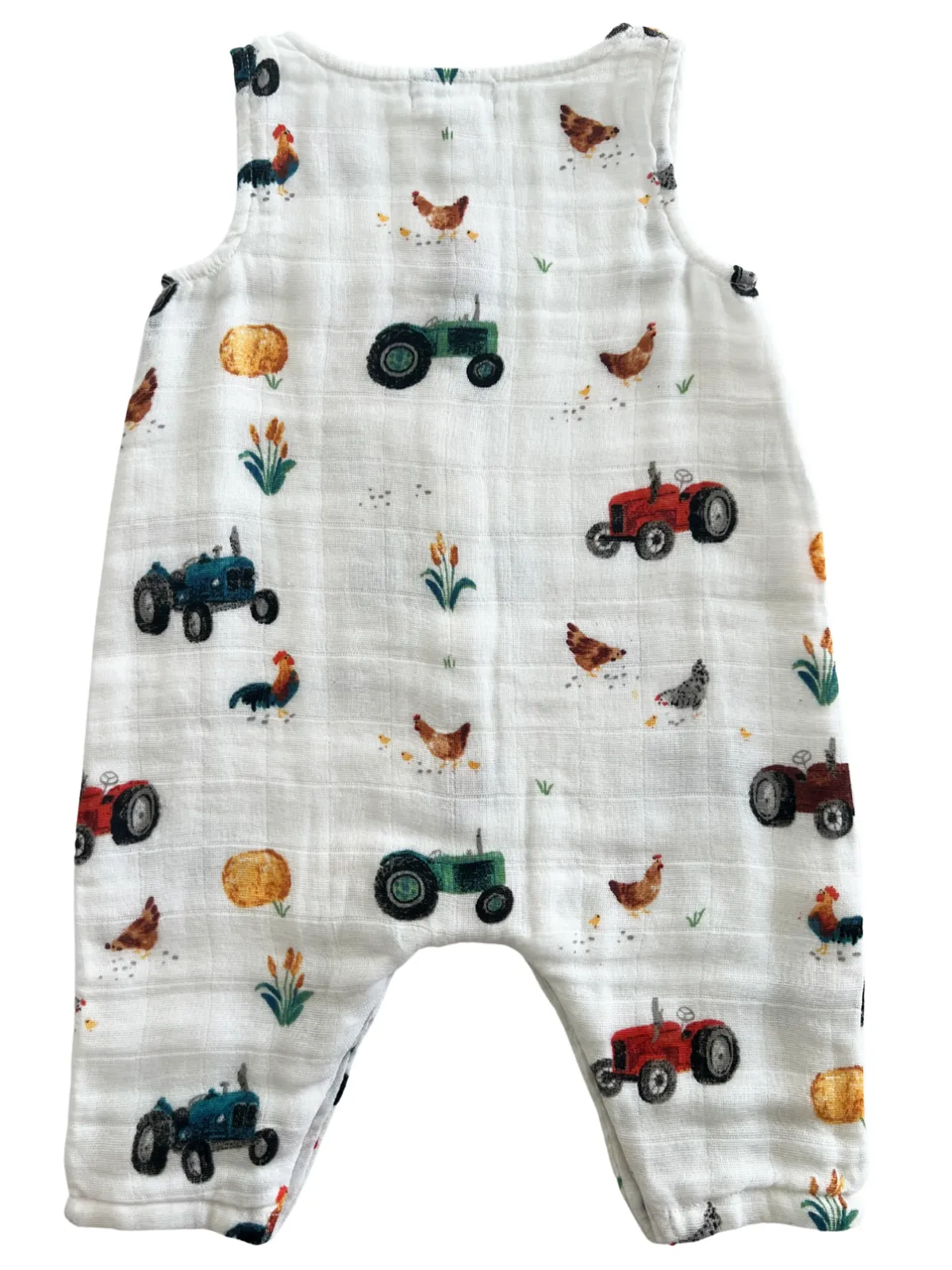 Muslin Sleeveless Romper, Tractors