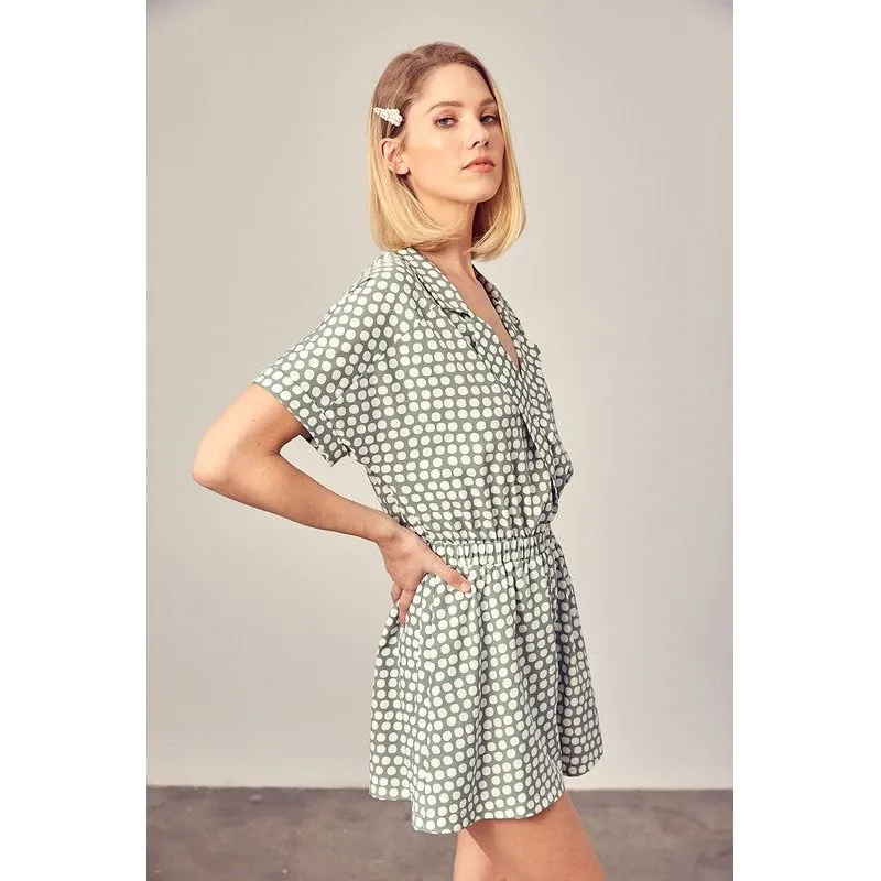 MUSTARD SEED Collard Overlap Polka Dot Romper