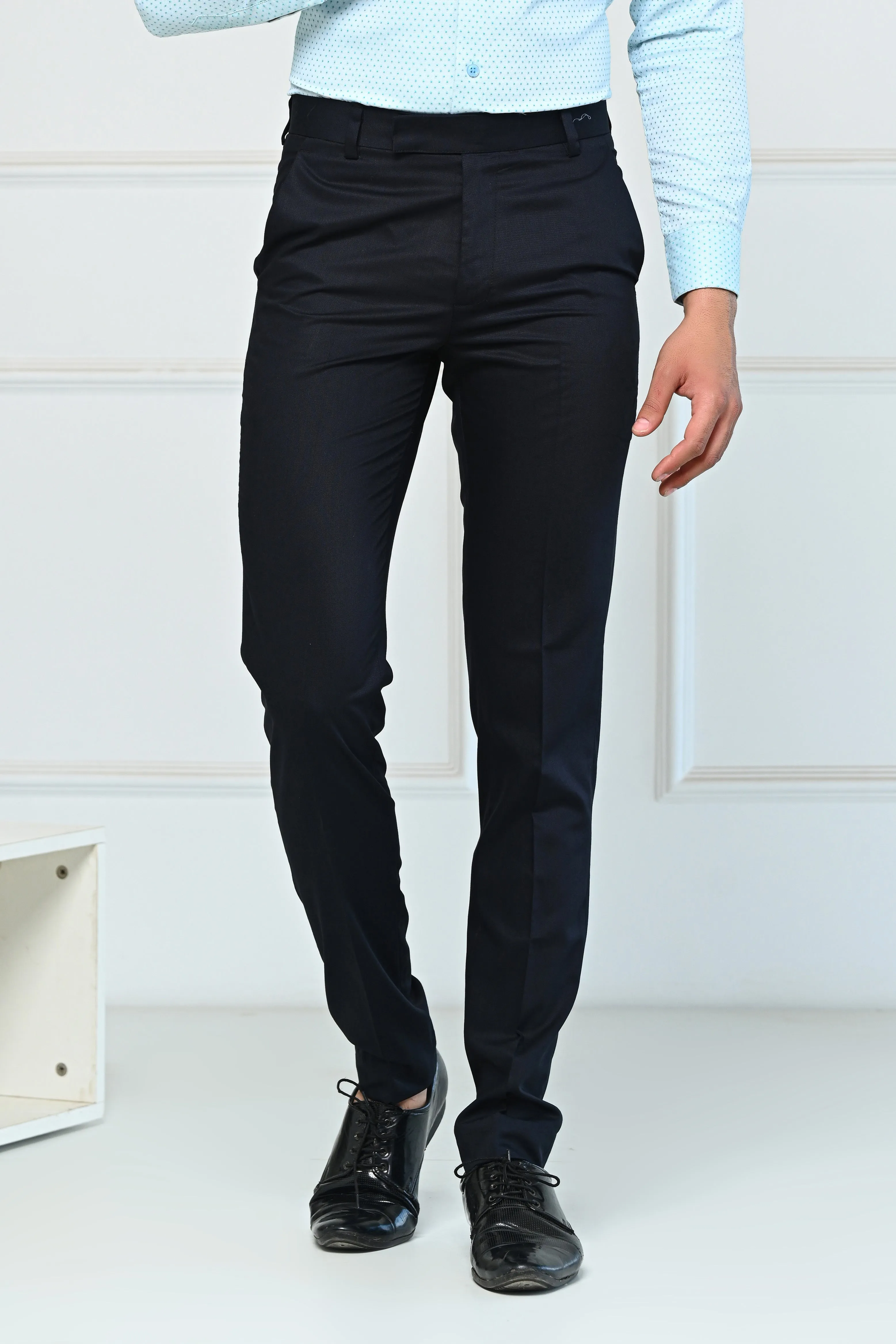 Navy Blue Solid Design Formal Pants