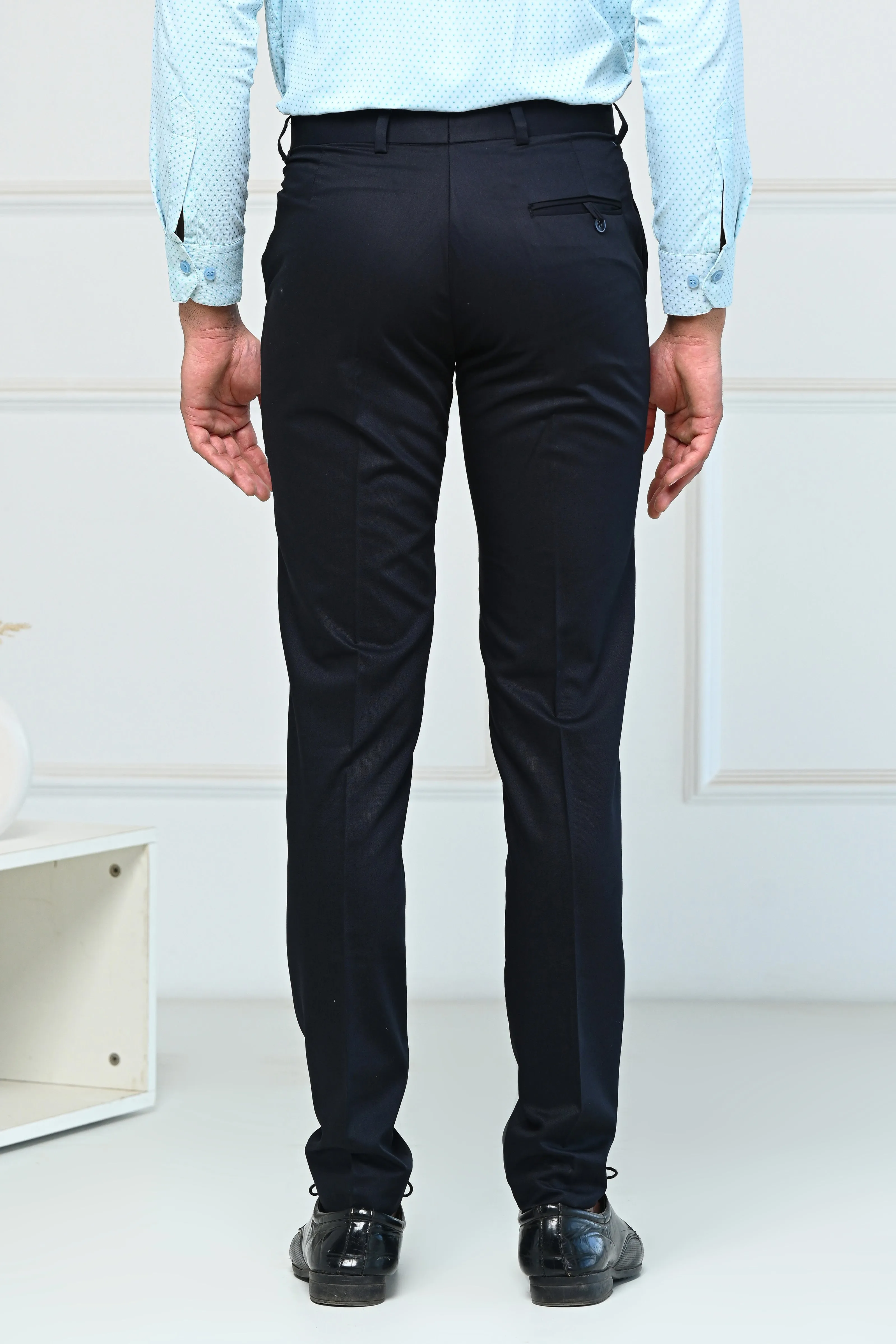 Navy Blue Solid Design Formal Pants