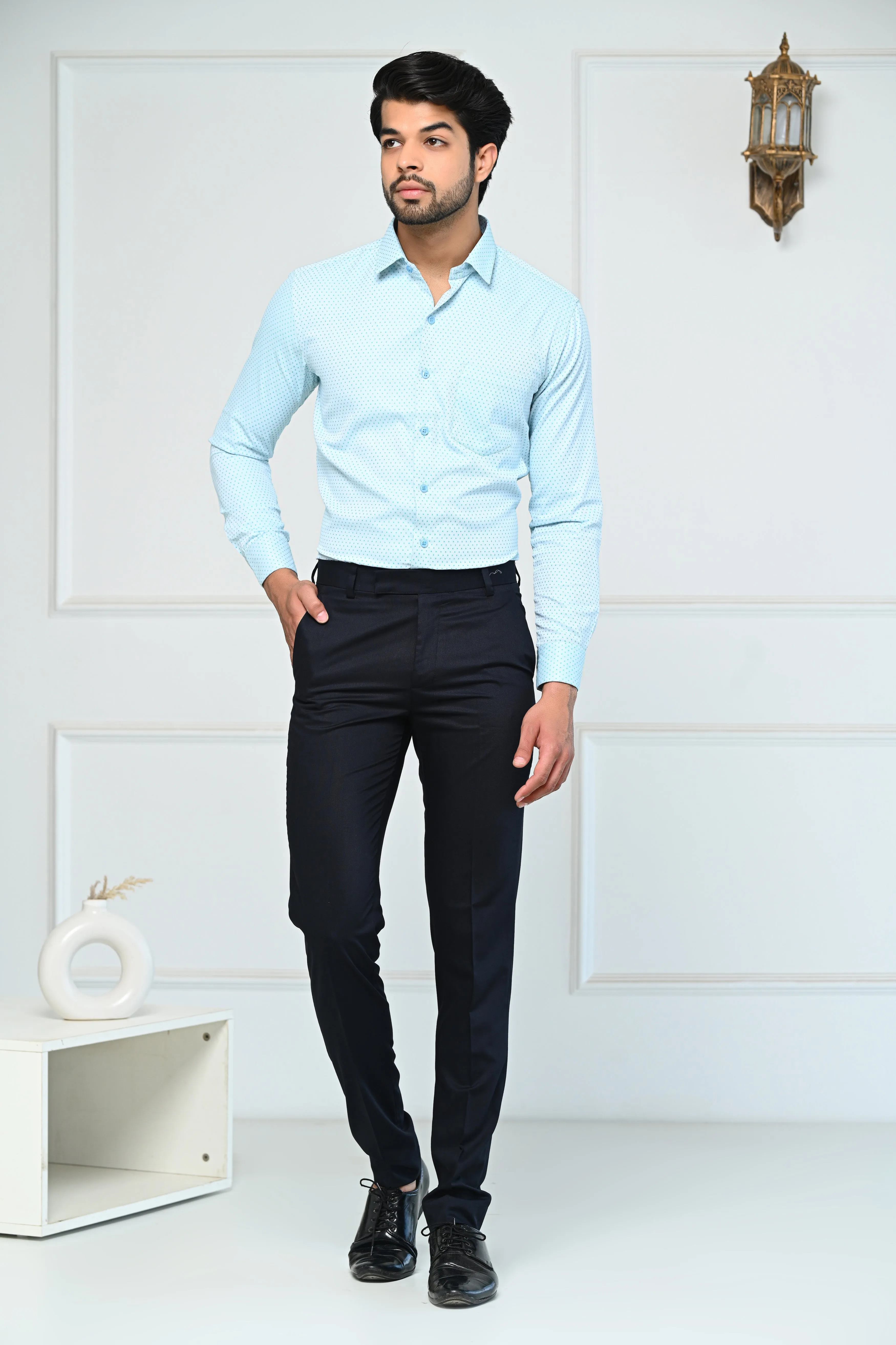 Navy Blue Solid Design Formal Pants