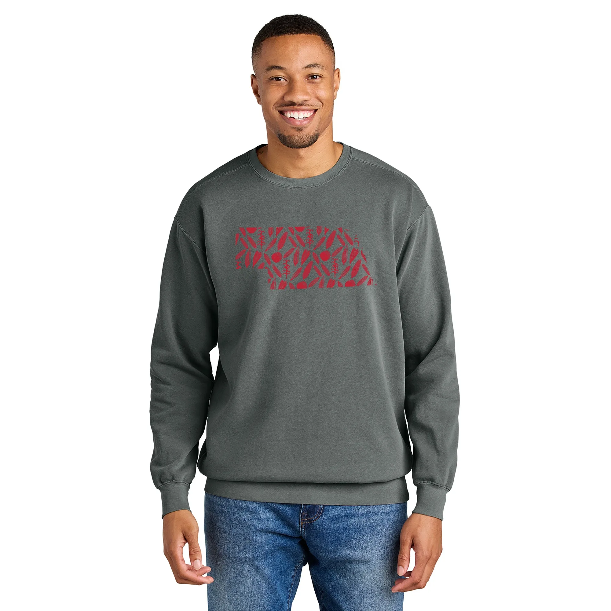 Nebraska State Shapes Garment-Dyed Crewneck - Grey