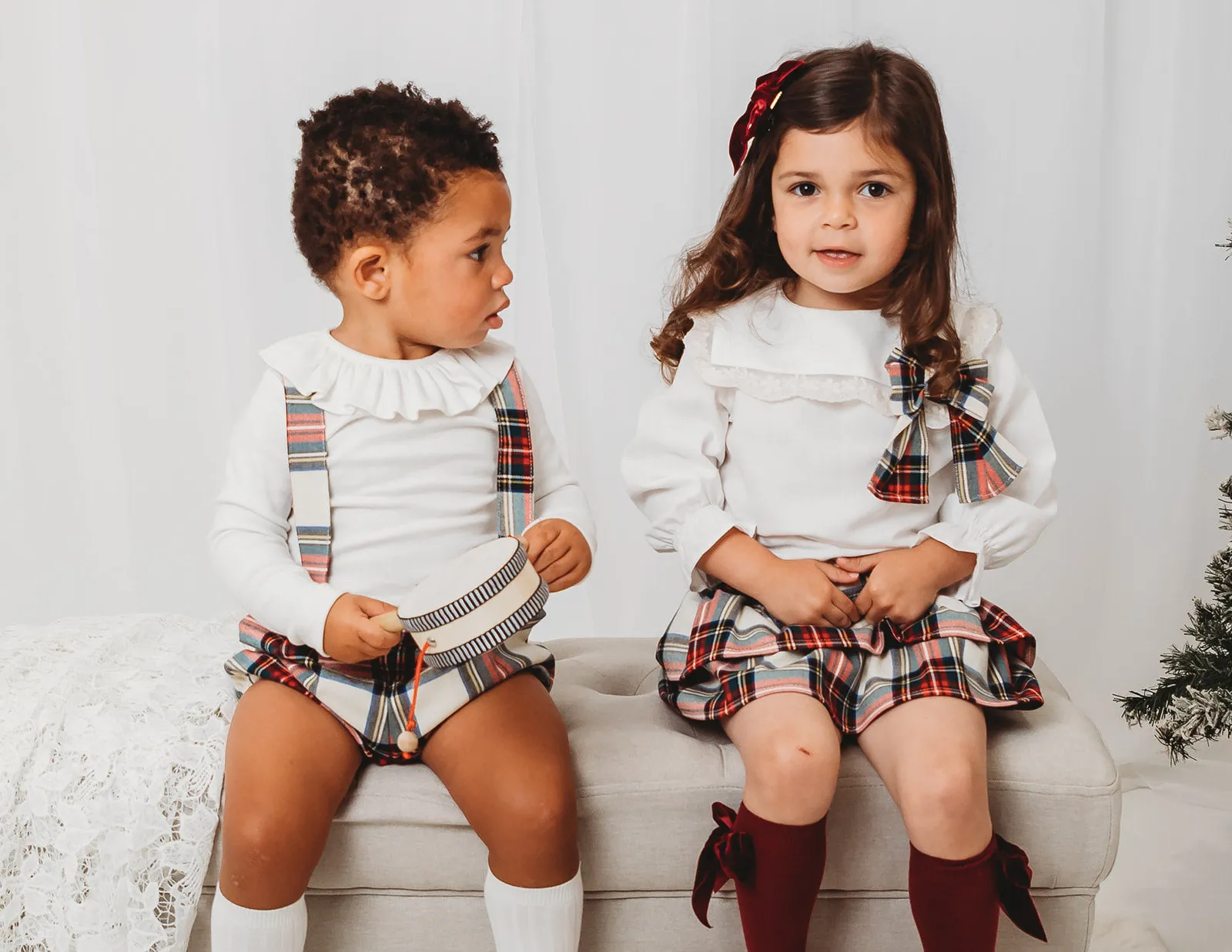 'Noelle' Tartan Dungaree Romper