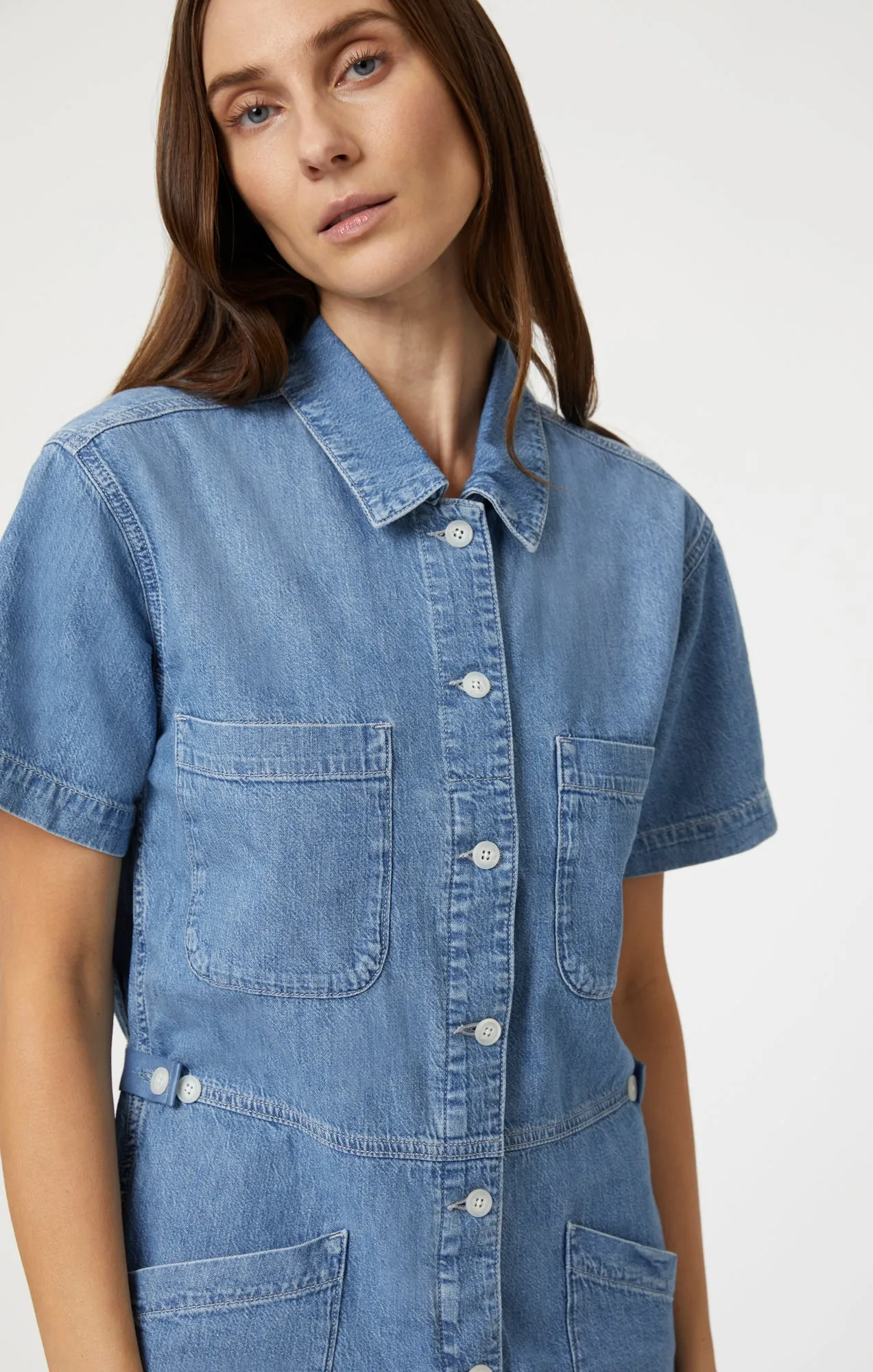 NOREEN ROMPER IN MID DENIM