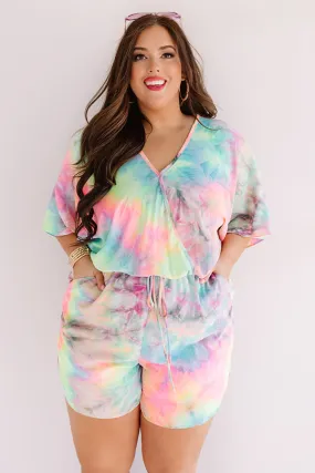 Ocean Water Wishes Tie Dye Romper In Lime Punch Curves