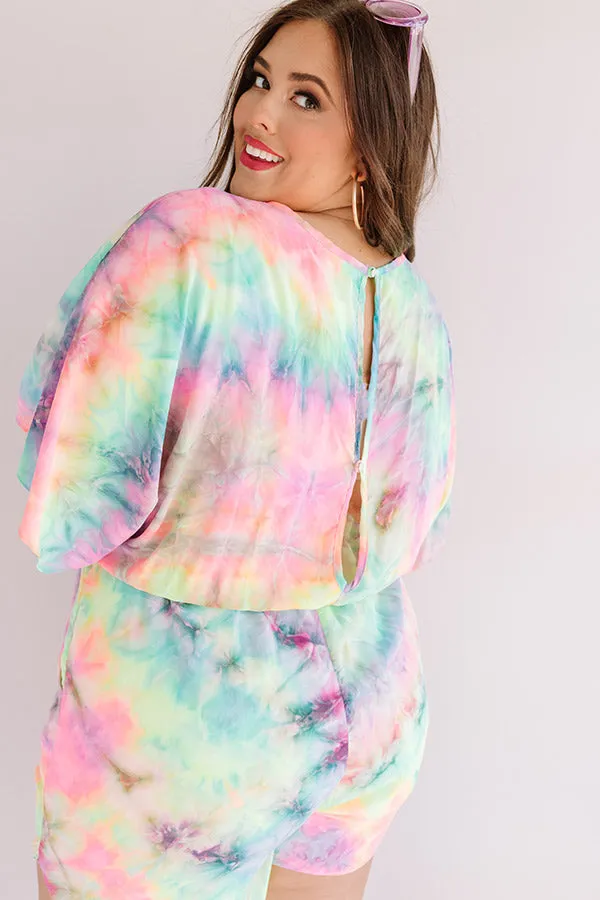 Ocean Water Wishes Tie Dye Romper In Lime Punch Curves