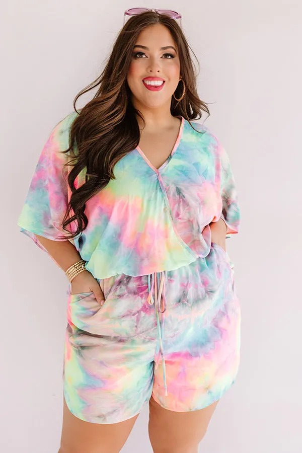 Ocean Water Wishes Tie Dye Romper In Lime Punch Curves