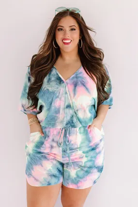 Ocean Water Wishes Tie Dye Romper In Navy Curves