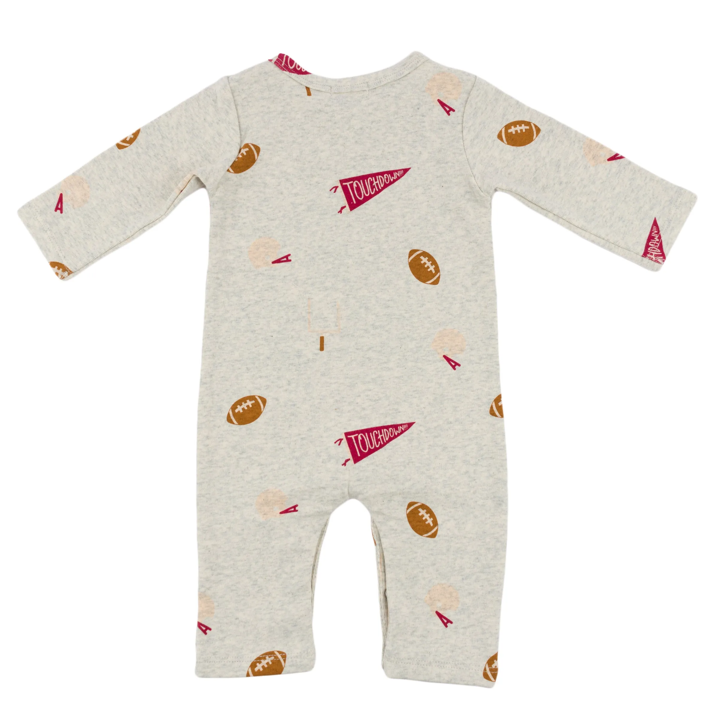 oh baby! One Button Romper - Football Print - Oatmeal Heather