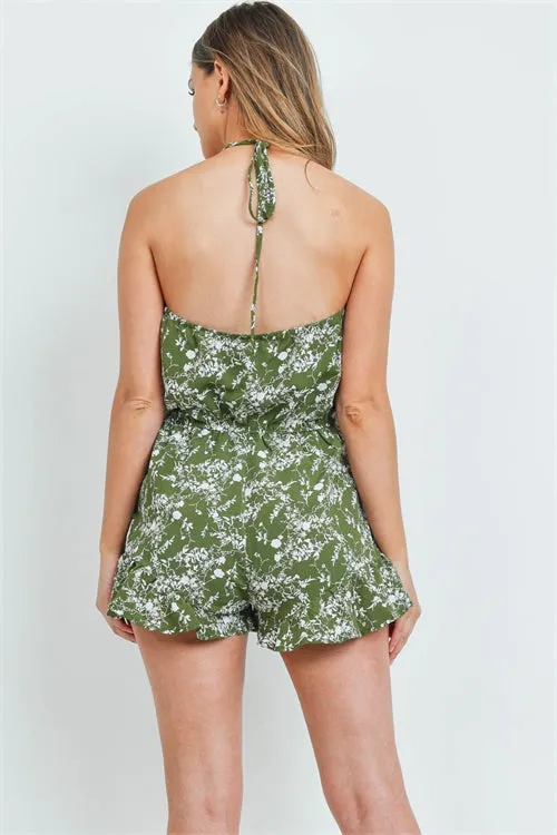 Olive Green Floral Romper