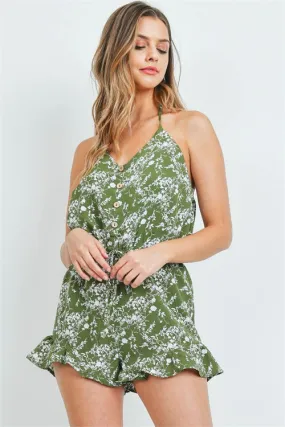 Olive Green Floral Romper