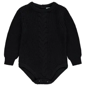 one piece knit cable romper - black