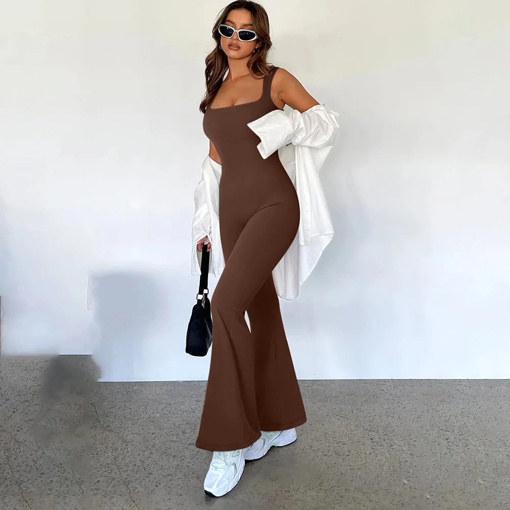 One-piece Women Bodycon Jumpsuit Long Sleeve Square Neck Romper