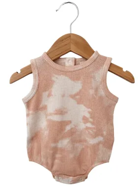 Organic Waffle Bubble Romper, Pink Lemonade Tie Dye